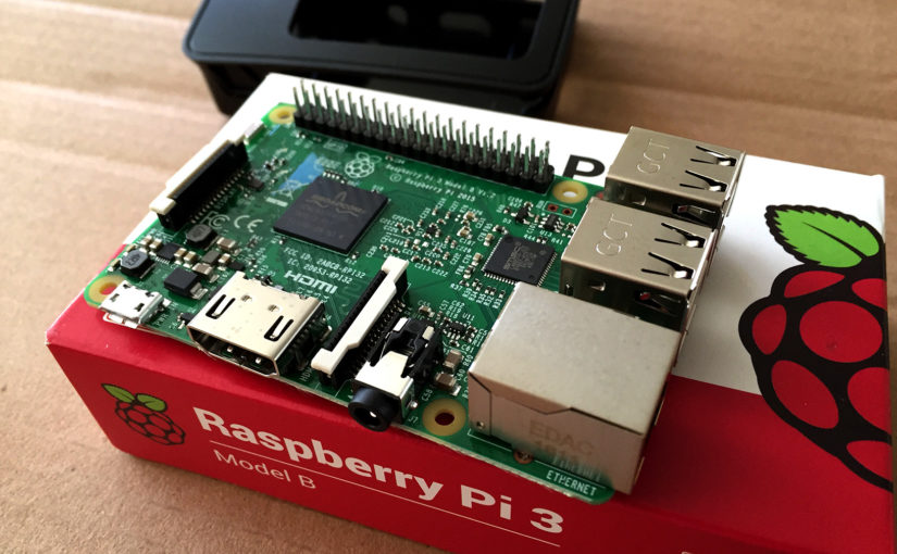 Raspberry Pi 3 on top of its box